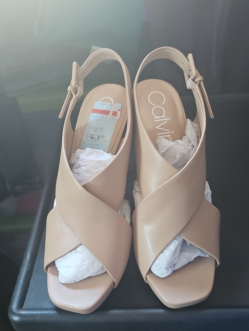 Calvin Klein Nude Beige Crisscross Slingback Sandals